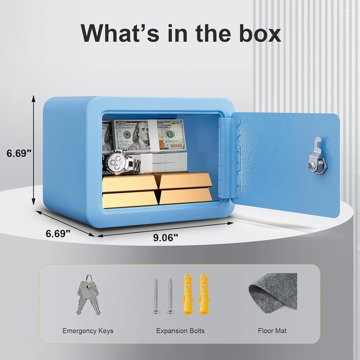 Дитячий сейф-сховище Mini Safe Box: сталевий сейфчик з ключем, 16.9 x 22.9 x 17.6 см, блакитний