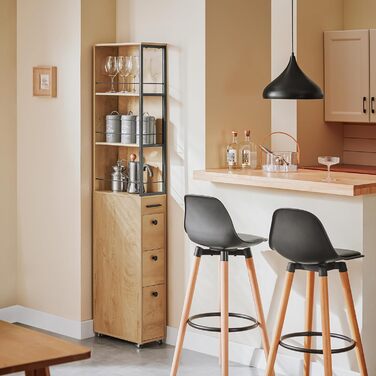 Буфет SoBuy FSB103-N з мікрохвильовкою та ламелею (107×40×85 см) – шафа для кухні та вітальні, дуб/чорний