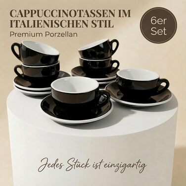 Набір з 6 чашок капучино, білий, італійський стиль, товстостінні, важкі, придатні для миття в посудомийній машині. Подарунковий набір (200 мл)