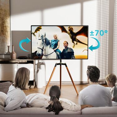 Штатив-телевізійна стійка ETHU для телевізорів 32-65 дюймів (Curved LED) | Регульована висота, поворот 140°, VESA до 600x400 мм, вантажопідйомність 40 кг, коричневий