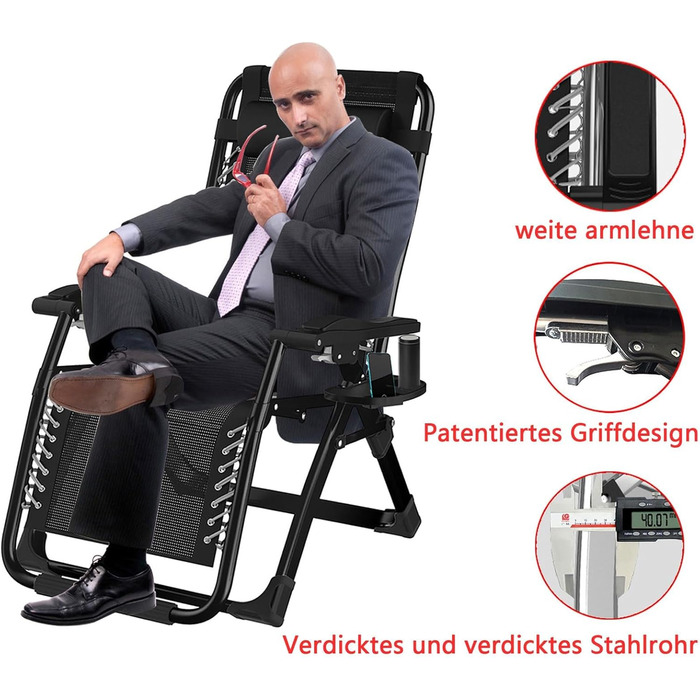 Розкладний шезлонг для саду та відпочинку на природі - Gartenliege, 200 кг, чорний