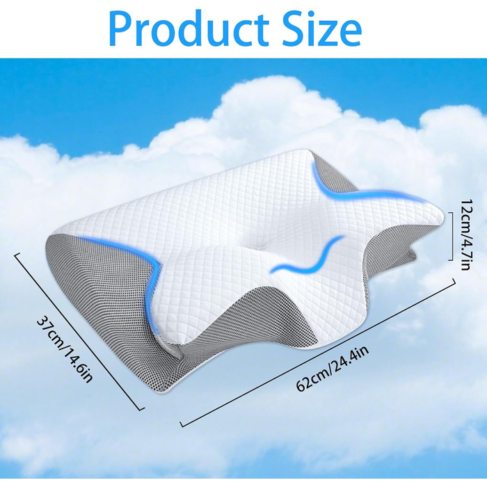 Ортопедична подушка для шиї Tbintul з Memory Foam, ергономічна подушка для сну, зменшує біль у шиї, для тих, хто спить на боці, спині та животі, покращує якість сну, чорний/білий колір