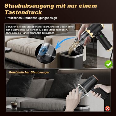 Акумуляторний ручний автомобільний пилосос 4 в 1, потужність 25000Па, безщітковий двигун 105000 об/хв, бездротовий пилосос для авто, офісу, диванів та шерсті тварин