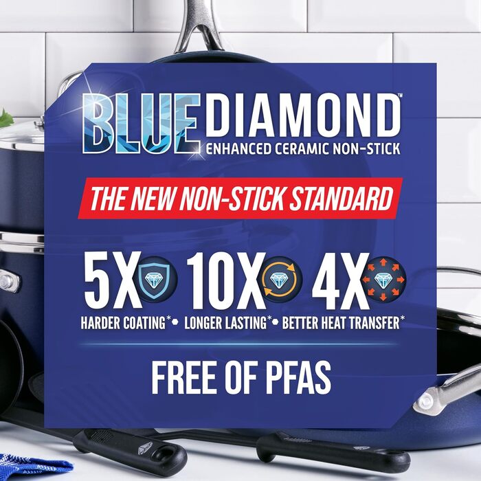 Набір сковорідок Blue Diamond Cookware Diamantinfundiertes 2 шт. (24 см та 28 см), керамічне антипригарне покриття, без PFAS, для плити (в т.ч. індукційної), можна мити в посудомийній машині, термостійке