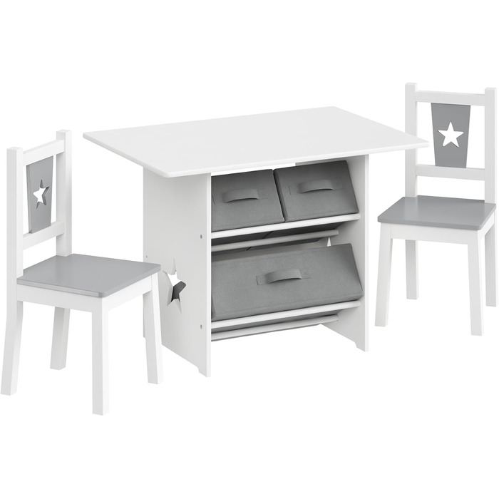 Дитячий набір меблів WOLTU: стіл та 2 стільці з ящиками для зберігання, дерев'яний, сіро-білий