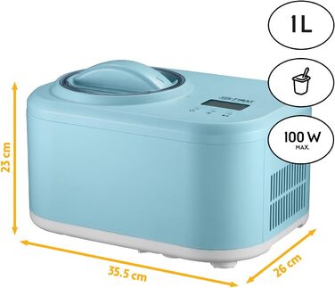 Електрична морозиво-машина TZS First Austria 1L з компресором 3-в-1 - для морозива, сорбету та замороженого йогурту, з мірним стаканчиком та лопаткою, колір м'ятний