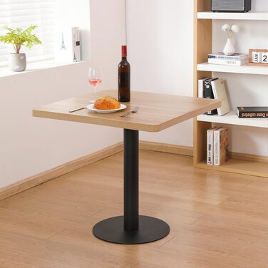 Кухонний стіл Mingone 80x80 см з дерев'яною стільницею та металевими ніжками. Квадратний стіл для кухні, вітальні, балкону або їдальні. Розміри: 80x80x75 см. Зі стилізованою під дуб стільницею.