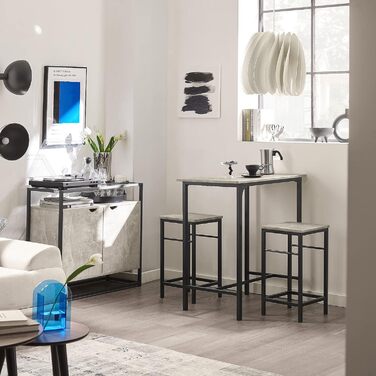 Набір обіднього столу SoBuy (3 шт.) – обідній стіл з 2 стільцями, компактний кухонний набір для вітальні, балкону, саду – компактний та сучасний для невеликих приміщень, 80x50 см, сірий