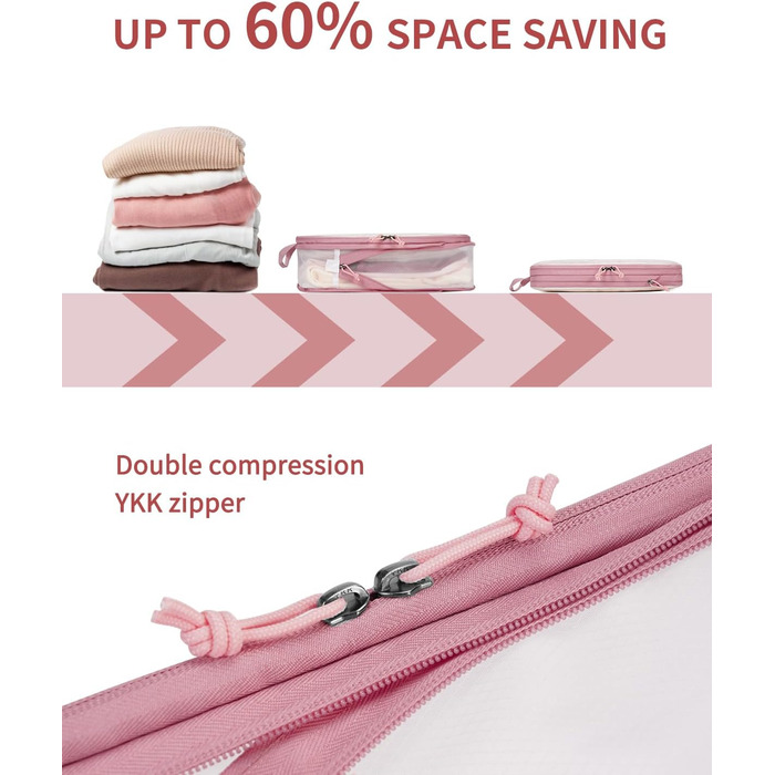 Набір компресійних органайзерів для валізи та рюкзака ECOHUB, 6 шт, легкі пакувальні куби з сітки для подорожей та ручної поклажі, рожеві