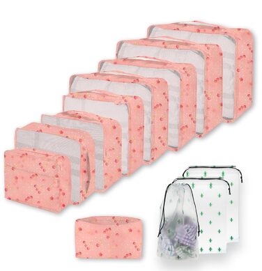 Набір органайзерів для валізи та подорожей, водонепроникні пакувальні куби для одягу, 12 предметів, колір Вишневий