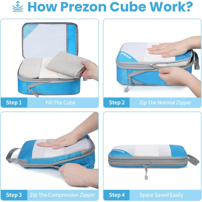 Набір компресійних органайзерів для одягу в подорож, 6 шт, прозорі пакувальні куби для валізи, легкі та міцні органайзери для багажу (Синій)