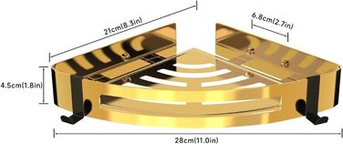 Душова полиця без свердління Кутова полиця з нержавіючої сталі з 4 гачками - срібло 2 шт. и (золото2)