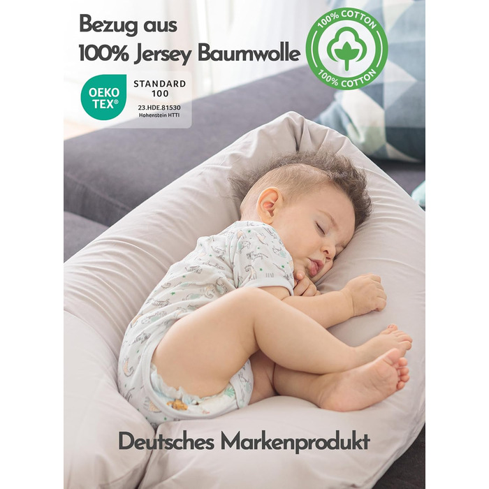 Подушка для вагітних Bear Classic 190 см, бавовняна подушка для сну та підтримки тіла, гіпоалергенна, принт Олень (100% джерсі бавовна)