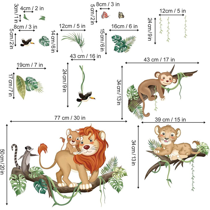 Наклейка на стіну з зображенням тварин з джунглів, наклейка на стіну для сафарі, мавпи, Лева, наклейка на стіну для дитячої, дитячої, спальні, Настінний декор