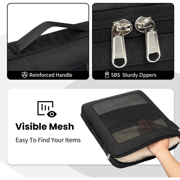 Набір компресійних органайзерів для подорожей з сіткою, розширювані пакувальні куби для одягу в валізу, чорний, 6 шт.