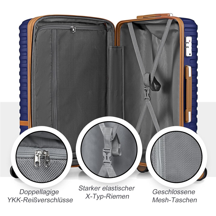 Набір валіз Joyway 6 шт. з твердим корпусом, beauty case, косметичка, 4 колеса, TSA-замок. Колір: темно-синій/коричневий