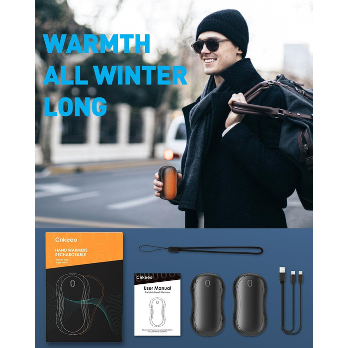 Електричні грілки для рук Cnkeeo 2 шт. з роздільним магнітним з'єднанням, Powerbank USB, 3 режими нагріву, для активного відпочинку, риболовлі, полювання, чорно-білі (чорний)