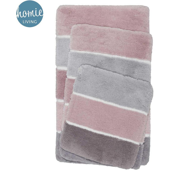 Килимок для ванної кімнати з м'якого флюсу, антиковзаючий, пральний, Rio Marina (70 x 120 см, Рожево-сірий-сріблястий)