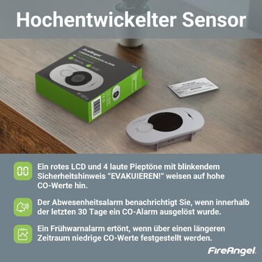 Детектор чадного газу Fire Angel FA3322 з акумулятором 10 років - CO-метр, для дому та подорожей