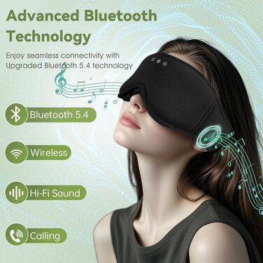 Маска для сну з навушниками Musicozy | 3D маска для сну з Bluetooth 5.4, бамбукова тканина, для подорожей, чорна
