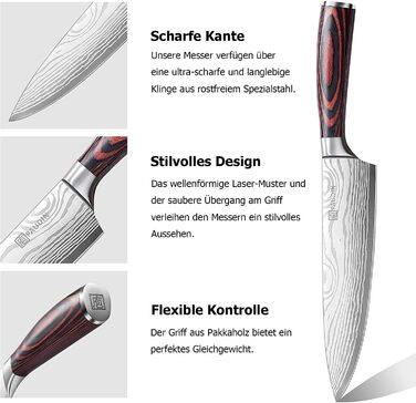 PAUDIN Profi: Набір кухонних ножів з нержавіючої сталі (7 шт.) - професійні, ергономічні, довговічні, для хобі та професійних кухарів