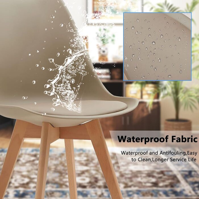 6 стільців для їдальні GrandCA HOME: дерев'яні, в стилі ретро, з м'яким сидінням, бежевого кольору