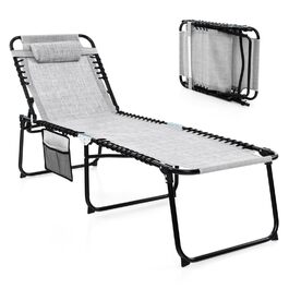 Шезлонг для саду Costway з підголівником та кишенею, висока посадка, регульована спинка, вантажопідйомність до 150 кг, сірий (188 x 59 x 41 см)