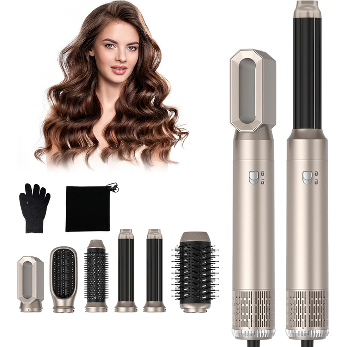 Фен Airstyler 6в1, Набір для завивки OKWRAP Multi Styler 30 мм, щітка для теплого повітря 1000 Вт Gold