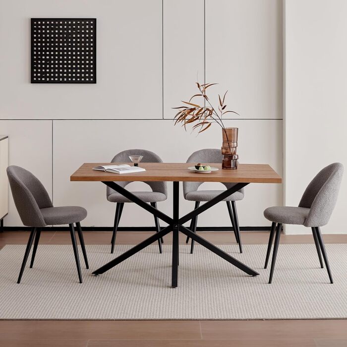 Сучасний прямокутний стіл з МДФ-плитою та чорними металевими ніжками, для вітальні або кухні, 140x78x77 см, темний дуб, структура темного дуба