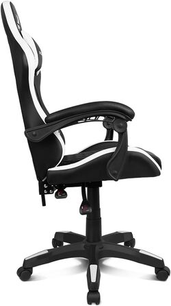 Ігровий крісло DRIFT GAMING DR35 – професійне, зі штучною шкірою, підлокітники з м'якою підкладкою, газліфт 3 класу, посилена база з нейлону, регульований нахил, регульована висота, подушки для попереку та шиї, чорно-сірий колір (Dr35 White)