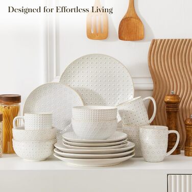 Набір посуду Malacasa LYDIA Beige для 4 осіб (16 предметів) - набір посуду з кераміки з рельєфом, сучасний сервіз