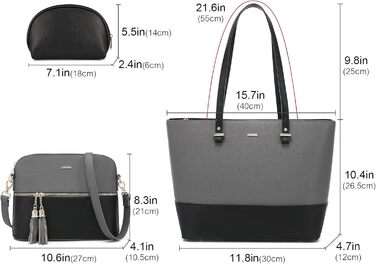 LOVEVOOK Сумка-шоппер для жінок, велика шкіряна сумка на плече, 3 шт. (сірий-чорний)
