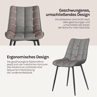 Крісла для їдальні WOLTU (6 шт.), для вітальні, кухні, їдальні. М'які кухонні крісла з підлокітниками, штучна шкіра, металеві ніжки, до 150 кг, сірі (6 шт.)