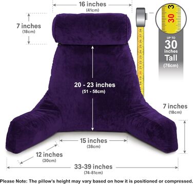 Подушка для чоловіків з підлокітниками - сіра, для читання та відпочинку в ліжку. Преміум піна з ефектом пам'яті, знімна подушка для шиї на еластичному шнурі.