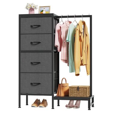 Комод 111 см з 4 висувними ящиками з тканини, шафа для одягу, комод для спальні, вітальні, передпокою, сірий (30T x 76.5B x 111H см)