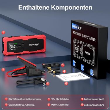 Powerbank для авто Starthilfe 6000A з компресором та LED-ліхтариком, 12V, для 8L бензину/10L дизеля