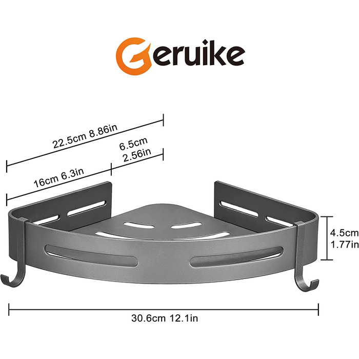 Душові кабіни GERUIKE, полиця для ванної кімнати, полиці для душу без свердління, алюмінієві аксесуари для ванної кімнати, кутова полиця для душу, усмоктувальна полиця для ванної кімнати, 2 поверхи, сріблястий трикутник (сірий)