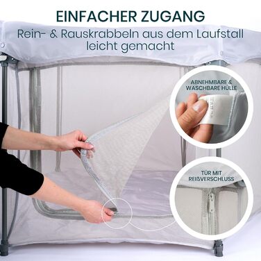 Дитячий манеж Tutti Bambini Laufstall - портативний, з сіткою 360°, швидко складається, з кишенькою та матом, 135x135x75 см (сріблястий)