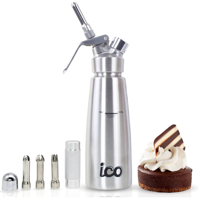 Професійний дозатор для вершків ICO 500 мл з нержавіючої сталі - сифон для капсул з вершками - пляшка Espuma для десертів