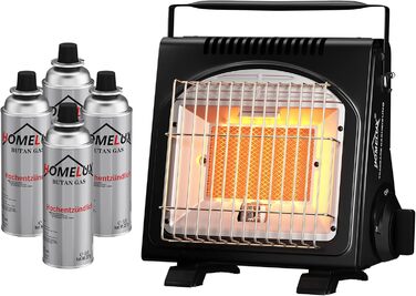 Газовий нагрівач HOMELUX 1,7KW для дому та на вулиці: обігрівач, нагрівач для кемпінгу, без електроенергії, газовий нагрівач, нагрівач для кемпінгу, нагрівальний прилад з 4 балончиками газу MSF-1a (BDZ-Q1000+4Gaskartuschen)