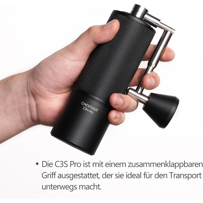 Кавомолка ручна TIMEMORE Chestnut C3S Pro: прецизійний помел, керамічний жорно, місткість 25г, чорний колір