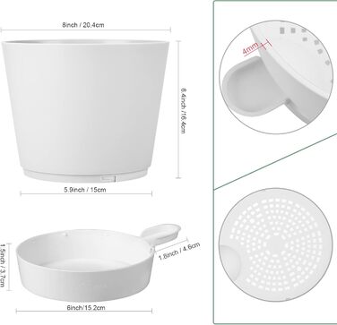 Набір горщиків для квітів 2 шт. 25.4 см та 20.3 см, пластик, з системою поливу, для дому, балкону, саду, сукулентів, кактусів (зелений, білий)