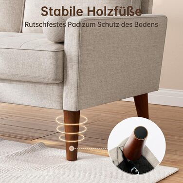 Диван Vesgantti 2-місний, 121 см, сучасний дизайн, з 2 подушками, для вітальні/квартири/офісу, тканина льон, колір пісочний