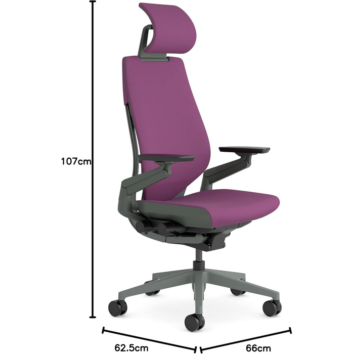 Ергономічне офісне крісло Steelcase Gesure, підлокітники 360, 3D жива спинка, підголівник, фіолетовий