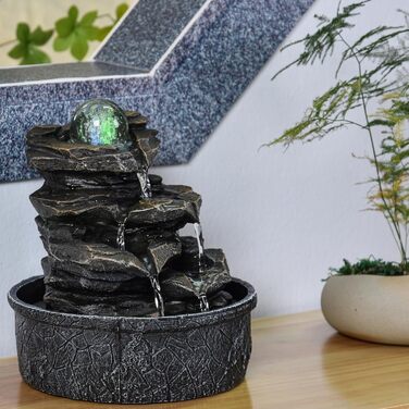 Фонтан Zen'Light Zimmerbrunnen Little Rock: Природний водоспад з ефектом каменів та LED-підсвіткою для дому, медитації та релаксації. Feng Shui, 23 см