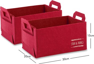 Складна прямокутна кошик для зберігання 30x20x15 см (червона) з фетрового Текстилю Ocean Home Set з 2 комплектів з ручкою і складаний кошиком для зберігання 30x20x15 см (червоний)