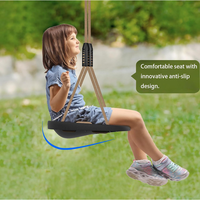 Дитяча гойдалка BeneLabel для дому та саду, пластиковий сидіння, регульоване тросове кріплення 130-200 см, до 113 кг, зелений колір