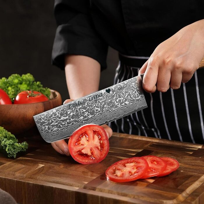 Японський ніж Wakoli EDIB Pro Nakiri з дамаської сталі (серцевина VG10) 18 см – гострий, точний та ергономічний – ніж з пакавуд ручкою в подарунковій коробці – для овочів та зелені (з гравіюванням)