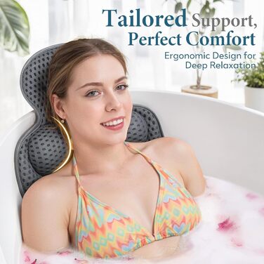 Подушка для ванни на голову та шию з 3D-сітки, 54 присоски, сіра, потовщена - для комфортного релаксу