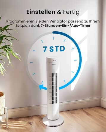 Турбовентилятор Pro Breeze з дистанційним керуванням, 76 см, осциляція 65°, таймер, 3 швидкості, тихий, для спальні та офісу, білий